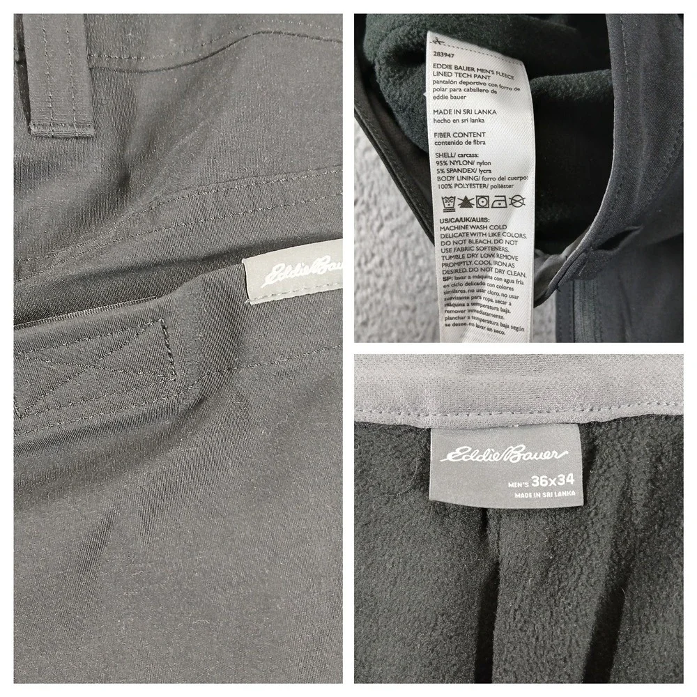 Eddie Bauer Men's Fleece Lined Tech Pants Size 36x34 Black